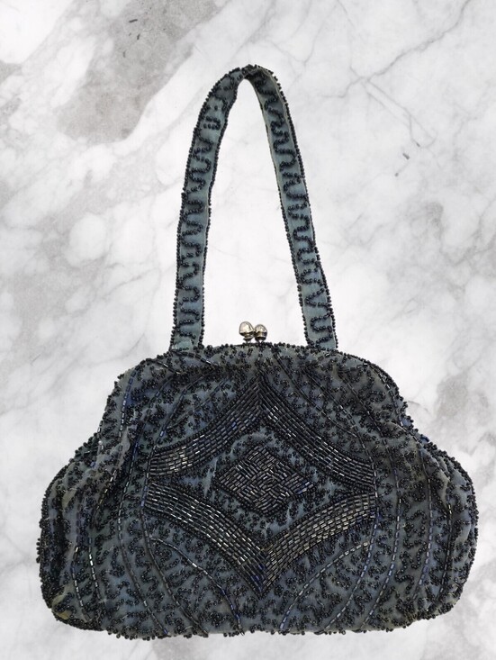 Walborg Handbags - Vintage Walborg Made in W Germany Black Beaded Evening Bag Kiss Lock Handbag